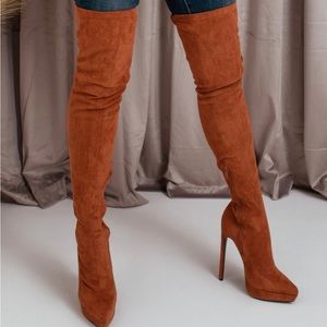 Over-the-Knee Suede Stiletto Boots in Rust Orange